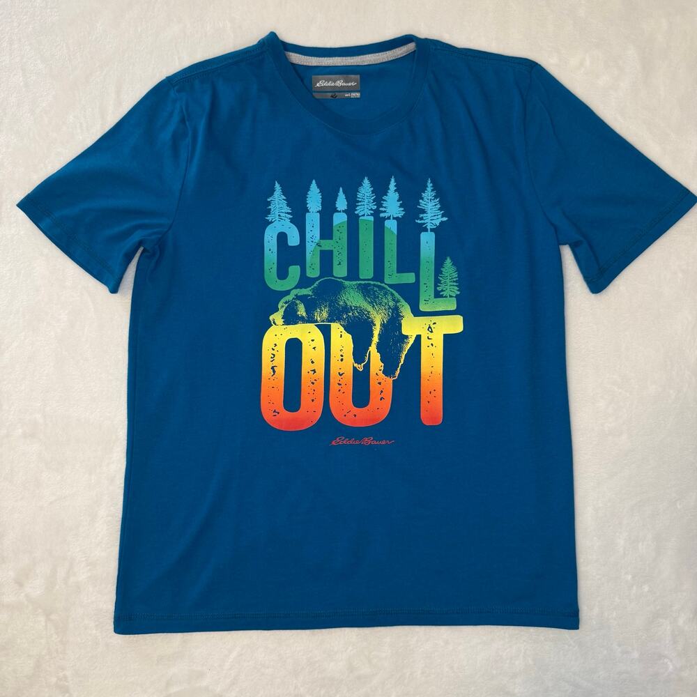 Eddie Bauer Chill Out Bear T-shirt Blue Kids Large 14/16